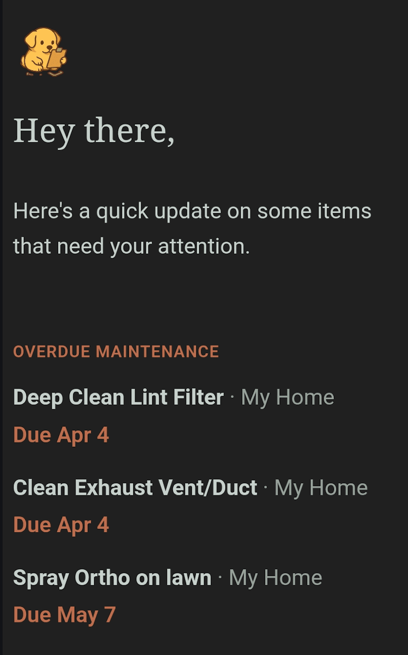 Maintenance schedule