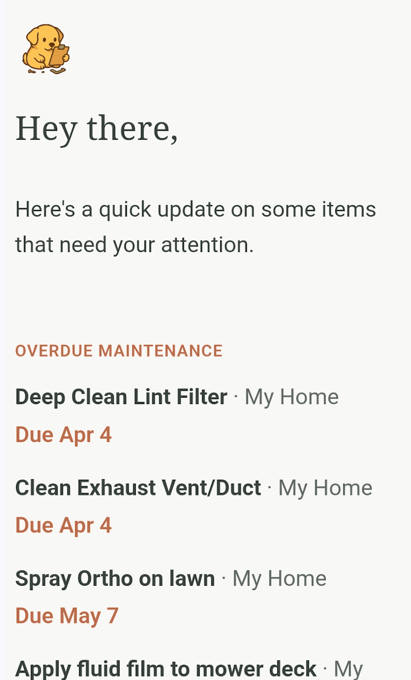 Maintenance schedule